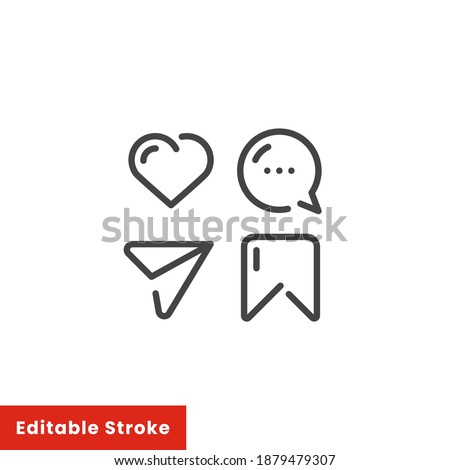 Social media icon. like, comment, share, save, mobile phone chat message, business concept, thin line web symbol on white background - editable stroke vector illustration eps 10