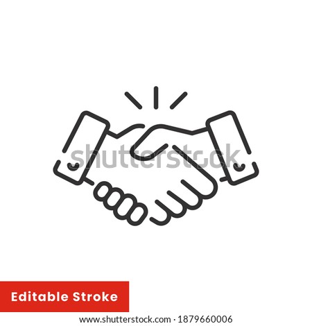 Line icon style commitment meeting agreement. Hand shake for deal contract, partnership, teamwork, business greeting. Simple outline for web app.Vector illustration. Editable stroke EPS 10