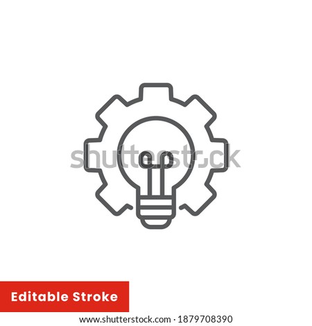 Bulb in gear outline icon, line style. Light bulbs and fixtures in them can emit light that is used to illuminate a room. Vector innovation illustration. Editable stroke EPS 10