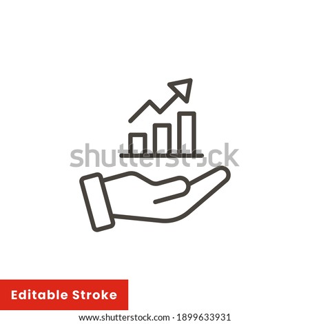 Hand and profit icon. Simple line style for web template and app. Future, pick, revenue, business, achievement, chart, diagram, vector illustration design on white background. Editable stroke EPS 10