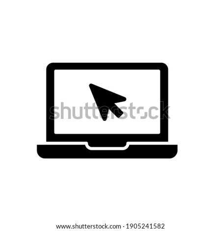 Laptop with pointer or cursor icon. Simple solid style for web template and app. Online, PC, registration, internet, book, mouse, vector illustration design on white background. EPS 10