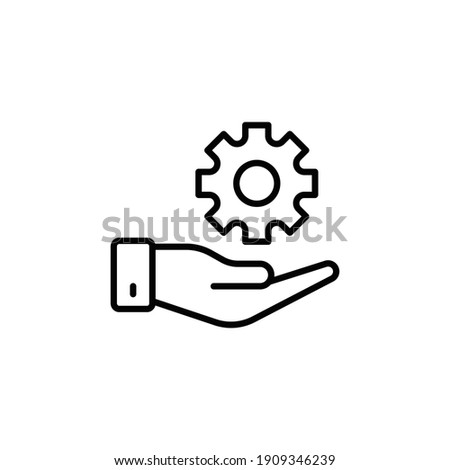 Mechanic gear service hand line icon for web template and app. Setting and support concept. Vector illustration design on white background. EPS 10
