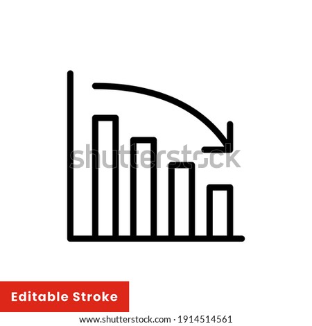 Graph down, reduce progress line icon. Simple outline style efficiency decrease graphic, finance chart, abstract graph, trend vector illustration. Arrow below, bankrupt. Editable stroke EPS 10
