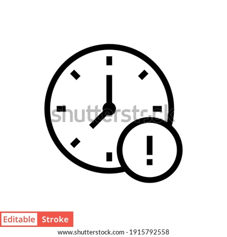 Expiry line icon. Simple outline style for web and app. Alert, alarm, clock circular with exclamation mark concept. Vector illustration isolated on white background. Editable stroke EPS 10