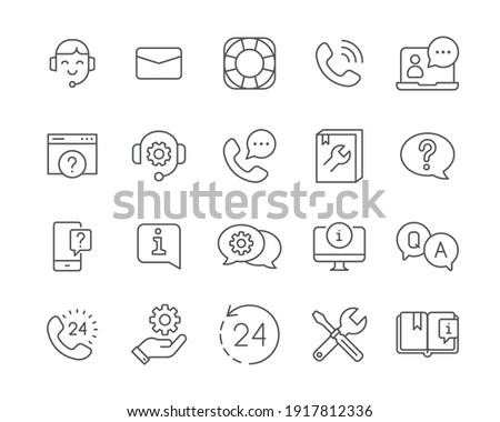Help and support line icon set. Simple outline style symbol for web template and app. Online service, call center, contact phone concept. Vector illustration isolated on white background. EPS 10
