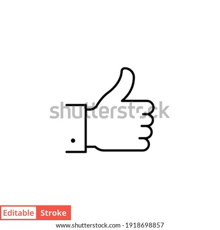 Hand thumb up gesture line icon. Testimonials, like and customer relationship management concept. Simple outline style. Vector illustration isolated on white background. Editable stroke EPS 10. 