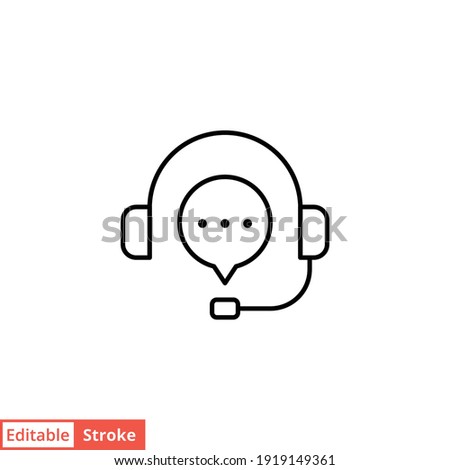 CRM line icon. Headset with bubble speech. Testimonials and customer relationship management concept. Simple outline style. Vector illustration isolated on white background. Editable stroke EPS 10. 