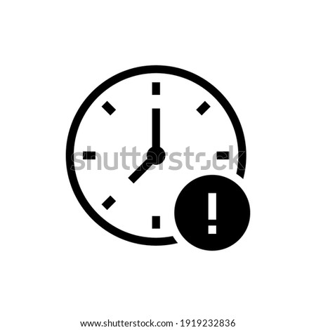 Glyph Expiry icon. Simple solid style for web and app. Alert, alarm, clock circular with exclamation mark concept. Vector illustration isolated on white background. EPS 10