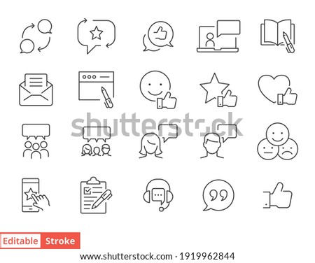 Business and finance web line icon set. Testimonials, customer relationship management or CRM concept. Simple outline style symbol collection. Vector illustration isolated. Editable stroke EPS 10.