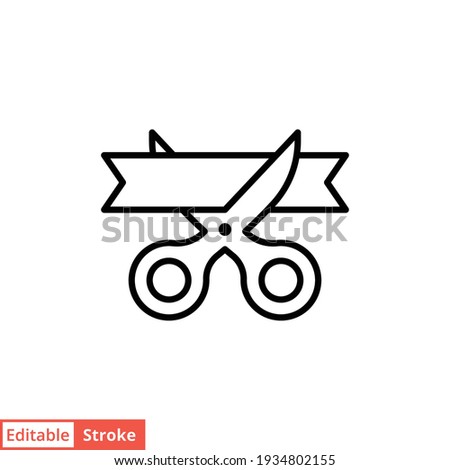 Grand opening line icon. Simple outline style for web and mobile app design element. Open, ribbon, cut, scissor, inauguration, ceremony concept. Vector illustration isolated. Editable stroke EPS 10.