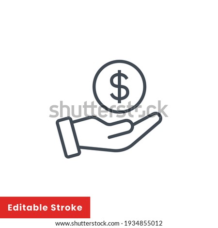 Salary, sell, money, business, buy, hand line icon. Simple outline style. Save, cash, coin, currency, dollar, finance concept. Vector illustration isolated on white background. Editable stroke EPS 10