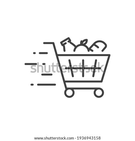 Shopping cart line icon. Simple outline style. Food and fruit full product cart, supermarket, basket checkout concept. Vector illustration isolated on white background. EPS 10.