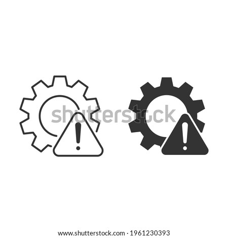 Failure, system error line and glyph icon. Simple outline and solid style. Alert, gear, mechanical concept. Vector illustration isolated on white background. EPS 10.
