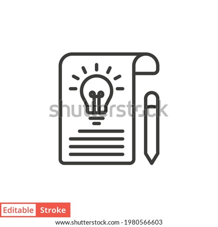 Brief line icon. Simple outline style. Concise, succinct, pencil, page, light bulb, abbreviated concept. Vector illustration isolated on white background. Editable stroke EPS 10.