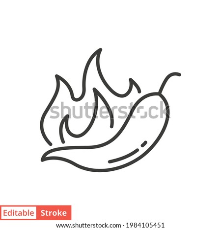 Chili peppers fire line icon. Simple outline style. Flame, pictogram, black, burn, capsicum, hot, bonfire, spicy concept. Vector illustration isolated on white background. Editable stroke EPS 10.