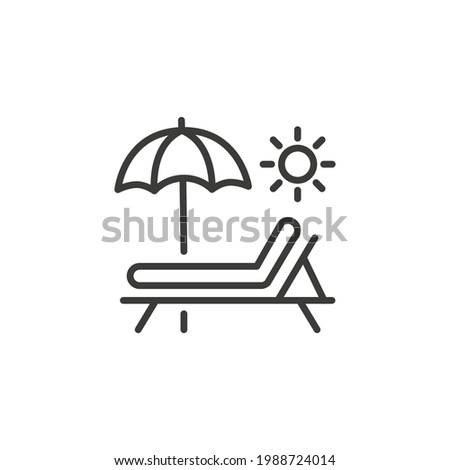 Sunbed line icon. Simple outline style. Resort, beach, chair, furniture, lounger, parasol, relaxation, sea, summer concept. Vector illustration isolated on white background. Thin stroke EPS 10.