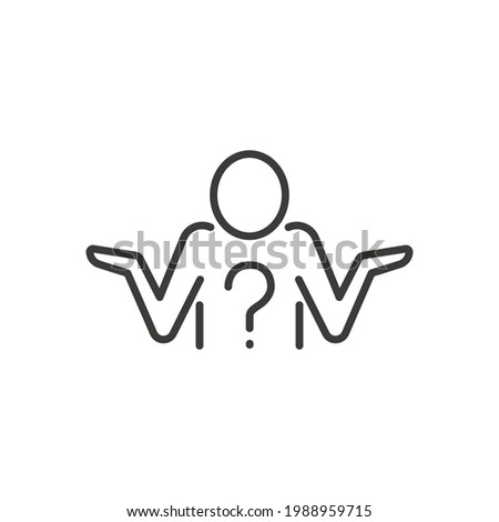 Shrug line icon. Simple outline style. icon, Doubt, unsure, question mark, person, know, man, people, expression concept. Vector illustration isolated on white background. Thin stroke EPS 10.
