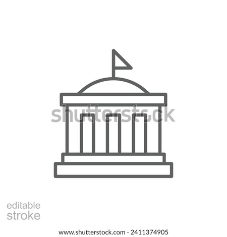 City hall building icon. Simple outline style. Municipal, hall town, embassy, council, government concept. Thin line symbol. Vector illustration isolated. Editable stroke.