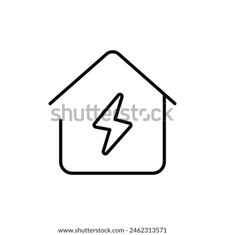 Home electrification icon. Simple outline style. House with lightning bolt, electric, construction, light, building, energy concept. Thin line symbol. Vector illustration isolated.