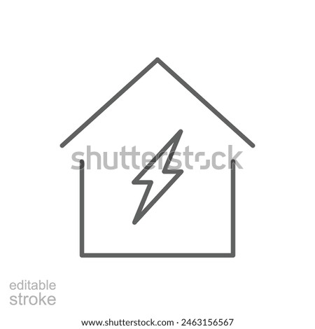 Home electrification icon. Simple outline style. House with lightning bolt, electric, construction, light, building, energy concept. Thin line symbol. Vector illustration isolated. Editable stroke.