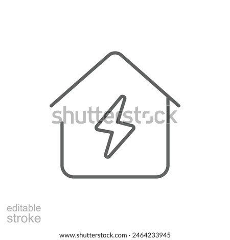 Home electrification icon. Simple outline style. House with lightning bolt, electric, construction, light, building, energy concept. Thin line symbol. Vector illustration isolated. Editable stroke.