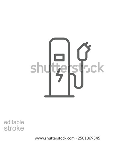 EV charging station icon. Simple outline style. Power supply station, charge, electric vehicle, green energy, technology concept. Thin line symbol. Vector illustration isolated. Editable stroke.