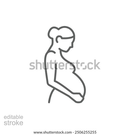 Pregnancy icon. Simple outline style. Pregnant woman, maternal, lady, fertility, mom, baby, mother, gynecology, health concept. Thin line symbol. Vector illustration isolated. Editable stroke.