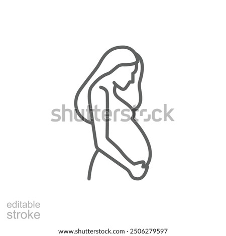 Pregnancy icon. Simple outline style. Pregnant woman, maternal, lady, fertility, mom, baby, mother, gynecology, health concept. Thin line symbol. Vector illustration isolated. Editable stroke.