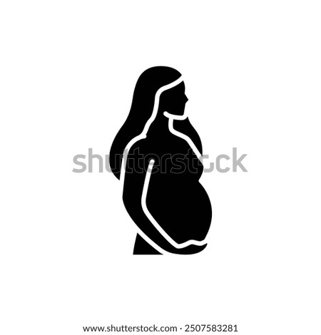 Pregnancy icon. Simple solid style. Pregnant woman, maternal, lady, fertility, mom, baby, mother, gynecology, health concept. Black silhouette, glyph symbol. Vector illustration isolated.