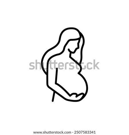 Pregnancy icon. Simple outline style. Pregnant woman, maternal, lady, fertility, mom, baby, mother, gynecology, health concept. Thin line symbol. Vector illustration isolated.