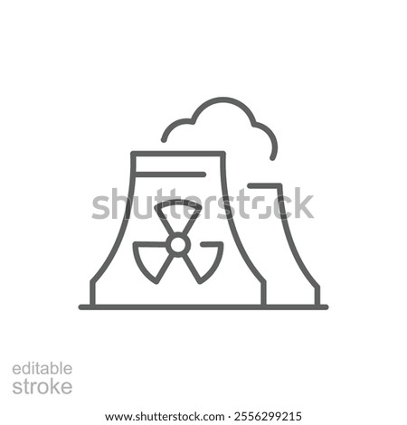 Radiation pollution icon. Simple outline style. Nuclear, power plant, experiment, smoke, industry, environment, technology concept. Thin line symbol. Vector illustration isolated. Editable stroke.