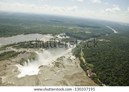 Aerial view of Iguassu falls (Iguazu/Iguacu), Misiones, Argentina and Parana, Brazil