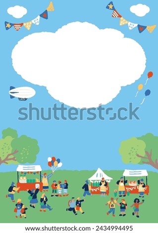 Flat and simple illustration of people enjoying the fresh green market