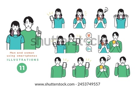 Simple illustration set of smartphone and young people