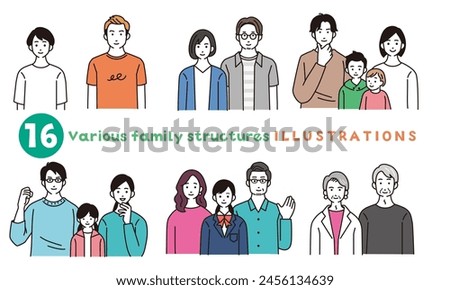 Illustration set of various family structures
