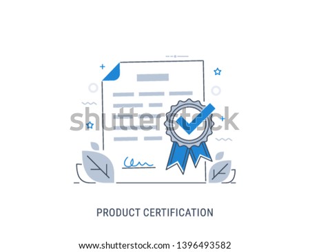 Product certification. Flat modern line-art vector illustration.