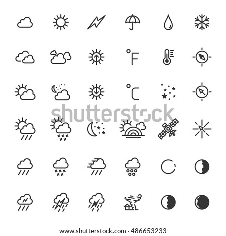 Weather icons set line art vector illustration