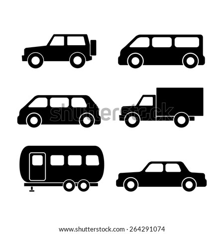 Set Of Car Silhouettes Isolated On White. Vector Illustration