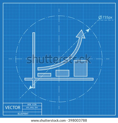 Growing bars graphic blueprint icon with rising arrow 