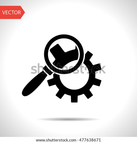 Cog wheels inspection flat icon. Configuration vector illustration