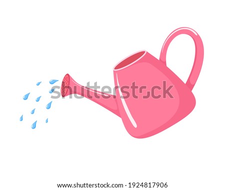 Pink watering can icon cartoon. Waters from a watering can vector illustration isolated on white background. Gardening element clipart
