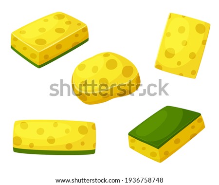 Set of yellow sponges. Vector illustration of a sponge for washing dishes in a cartoon style. Image isolated on white background
