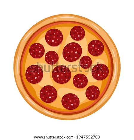 Vector illustration of pepperoni. Pizza in cartoon style. Isolated on a white background. Italian food
