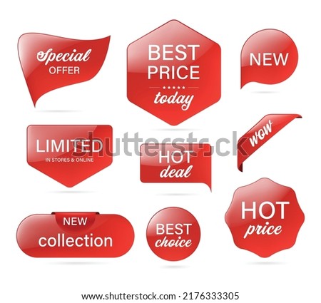 Sale price banner, New tag, Business digital marketing banner website with red badge design. Business red label. Glossy label or badges. 3d banner illustration vector design.