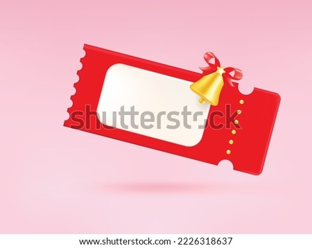 3D Gift voucher with blank coupon. For business promotion sales and Discount online purchases. Tag label, banner with golden bell isolated. 3d rendering.