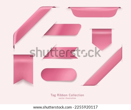 New tag pink ribbon and banner vector. Pink ribbon, Pink tag, Pink label. Promotion sale decoration satin style.