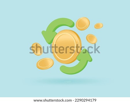 3D money coin transfer with concept of finance and investment, online payment 3d concept, bundles cash coins exchange. cashless society concept in 3d money exchange icon vector rendering illustration