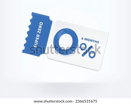 3D Gift voucher with coupon Zero Percentage. For business promotion sales and Discount online purchases. Tag label, sale banner with super zero 0% discount. 3d rendering.