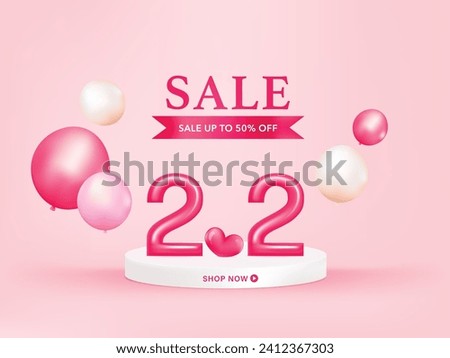 Shopping Festival 2.2 February Sale. Month of love. Promotional sale discount offer shopping online with podium stage.