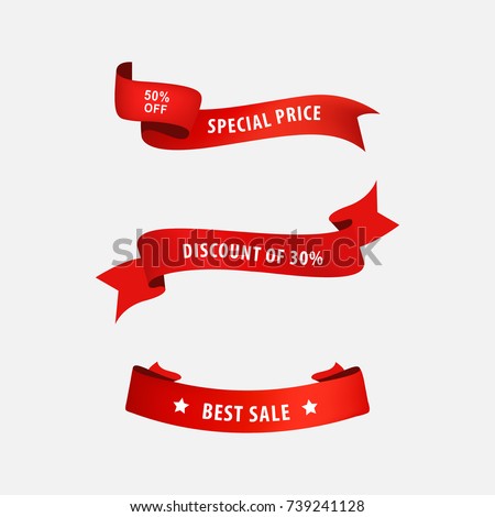 sale price banner and tag ribbon to business promotional. red ribbons set.